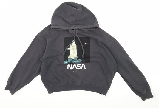H&M Women's Black Graphic Hoodie, M, Pullover Style