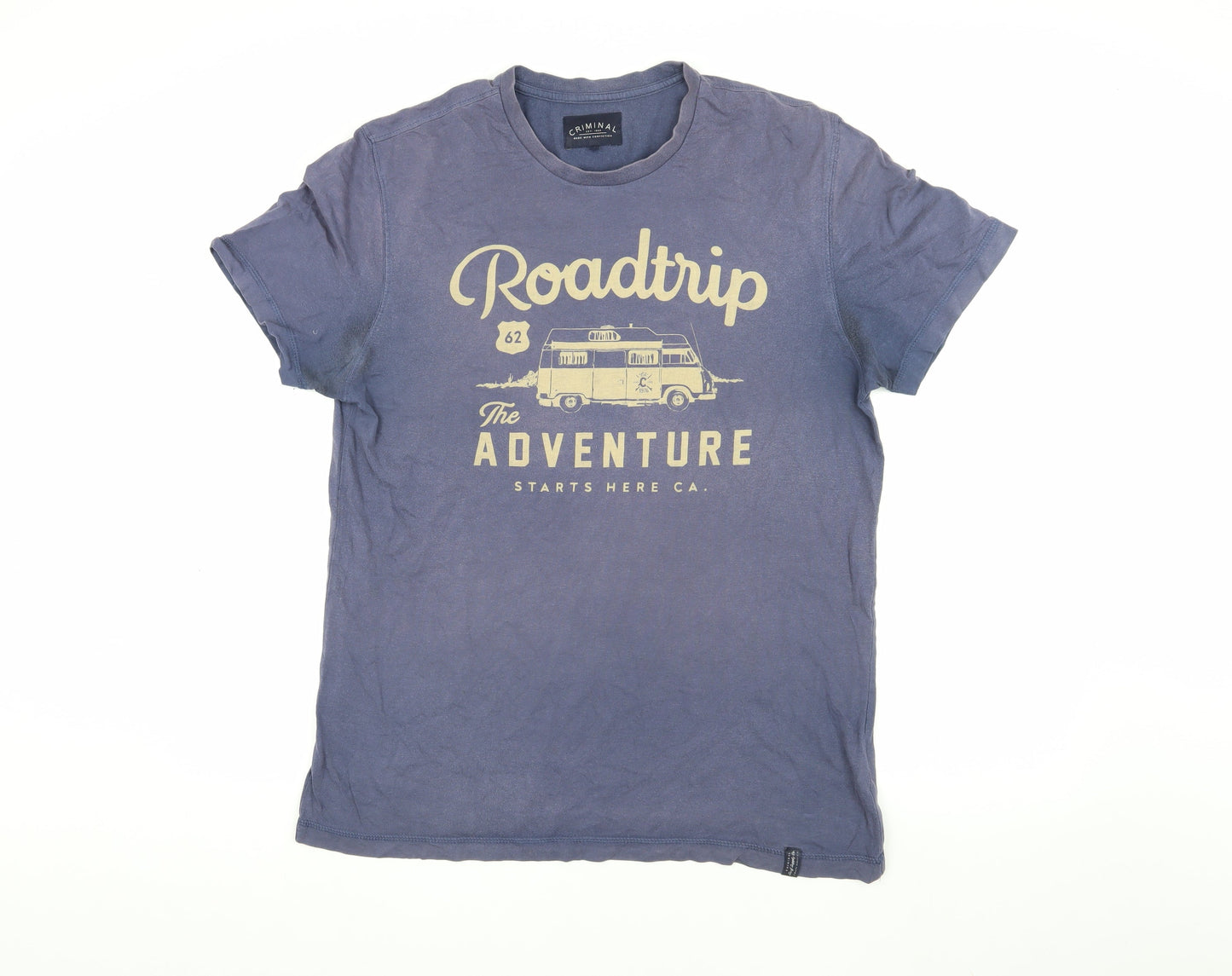 Criminal Men's Blue Graphic Adventure T-Shirt L