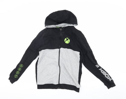 Additional front view of Xbox boys’ black grey hoodie jacket 13-14 gaming full zip