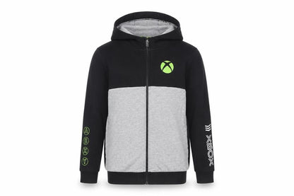 Front view of Xbox boys’ black grey hoodie jacket 13-14 gaming full zip
