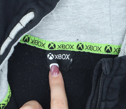 Close-up detail of Xbox boys’ black grey hoodie jacket 13-14 gaming full zip