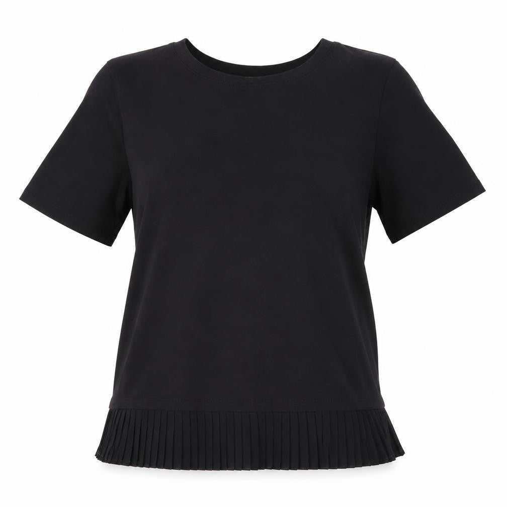 Whistles Women's Black Pleated T-Shirt, Size 6, Casual Chic