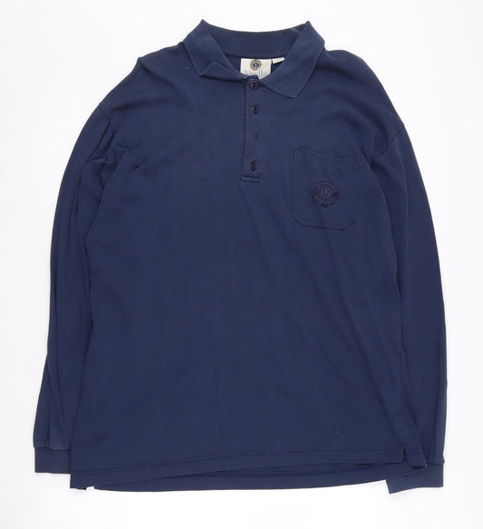 Viyella Men's Blue Polo Shirt Size L Long Sleeve Logo