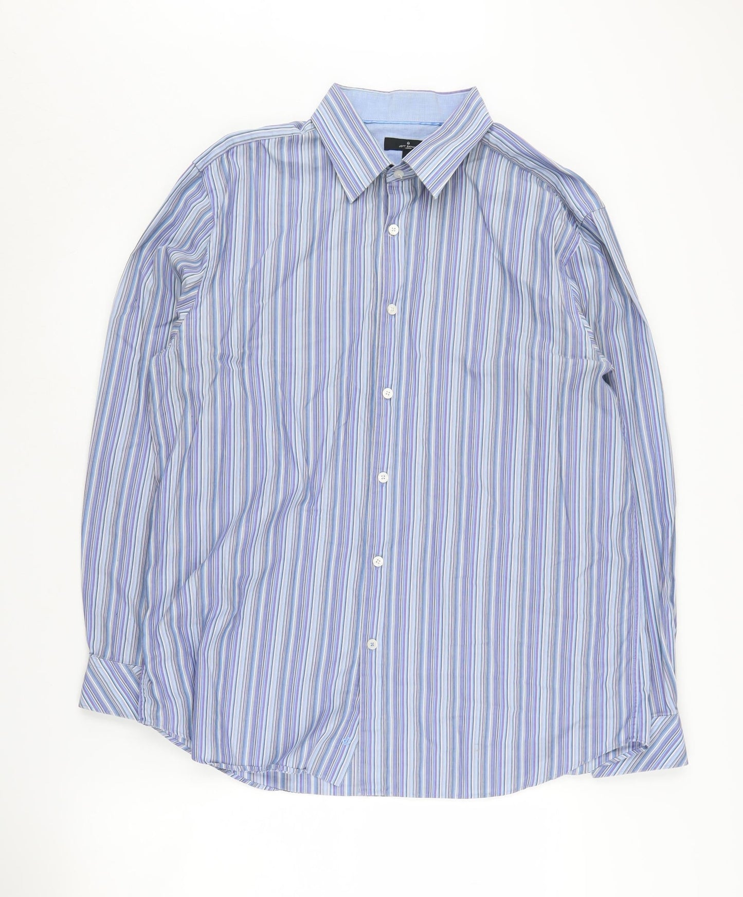 Jeff Banks Men's Blue Striped Button-Up Shirt L
