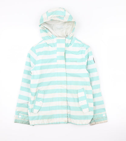 Additional front view of Regatta girls’ blue striped rain coat, 8 years