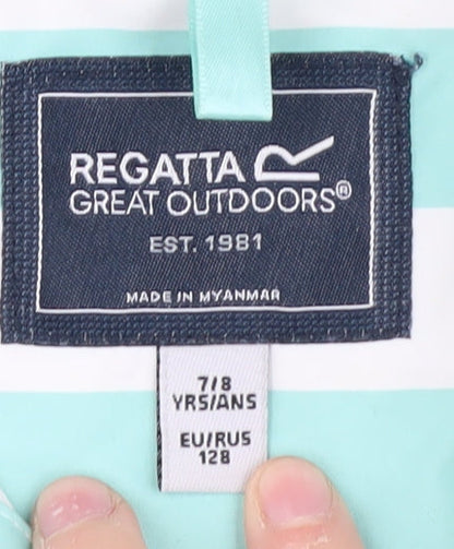 Additional view of Regatta girls’ blue striped rain coat, 8 years