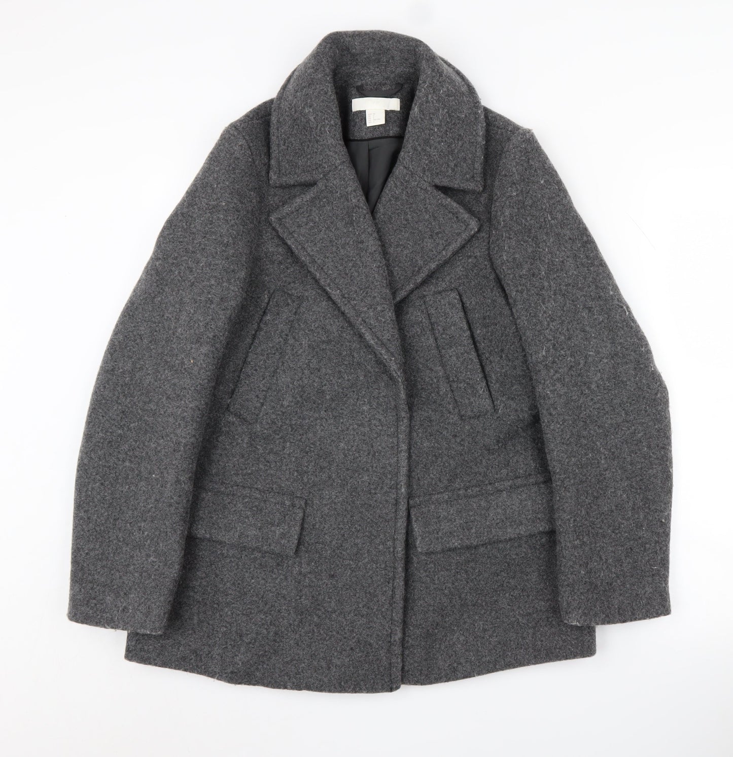 H&M Women's Grey Coat - Size 4, Lined, Autumn/Winter Ready