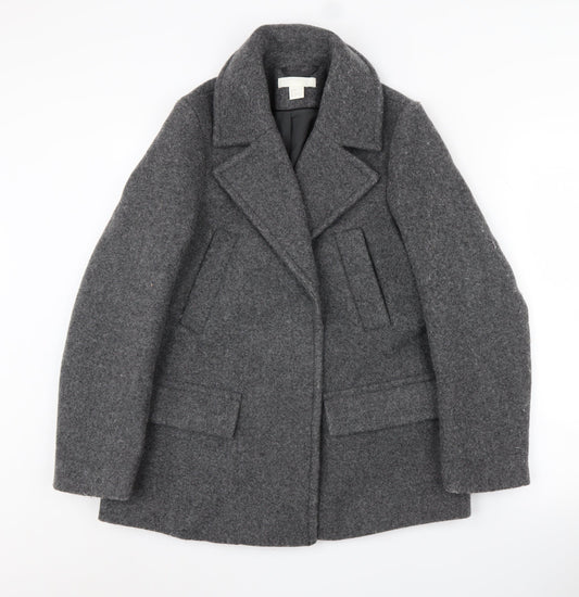 H&M Women's Grey Coat - Size 4, Lined, Autumn/Winter Ready