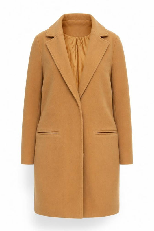 Front view of Missguided Women's Brown Long Coat, size 8, for Autumn/Winter
