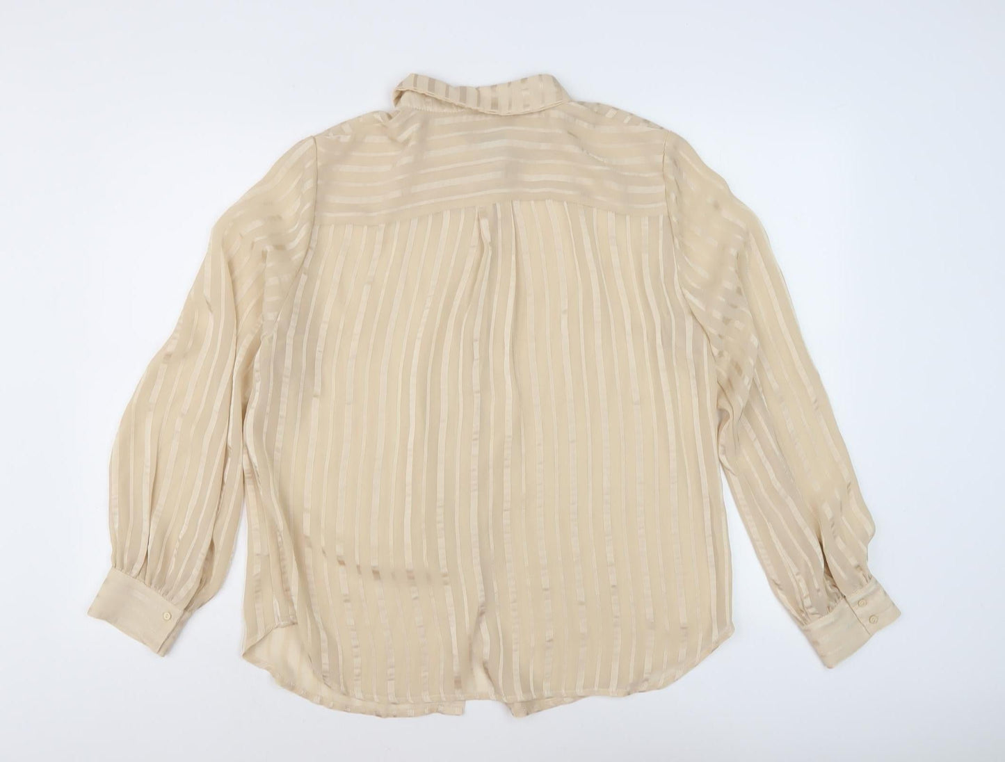 ICHI Women's Beige Striped Button-Up Shirt L
