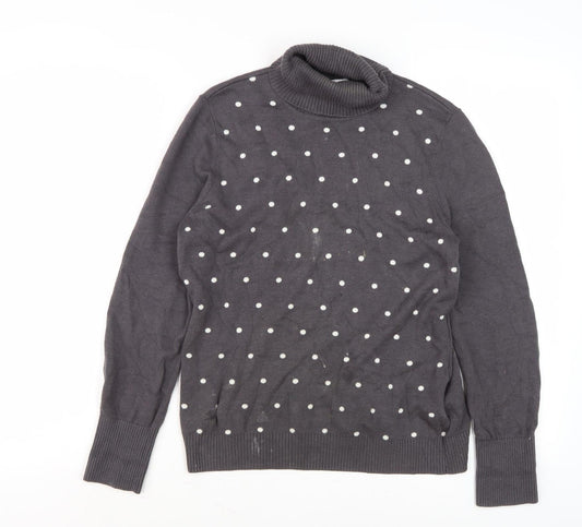 Peter Hahn Women's Grey Polka Dot Roll Neck Jumper
