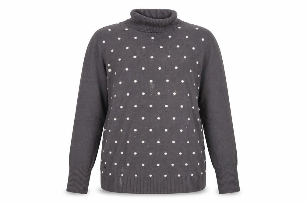 Peter Hahn Women's Grey Polka Dot Roll Neck Jumper