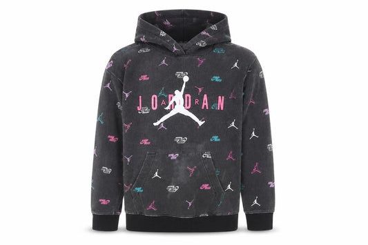 Front view of Jordan girls’' black graphic hoodie 12-13 years