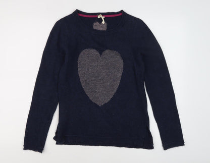 White Stuff Women's Blue Heart Jumper, Size 8, Casual Style