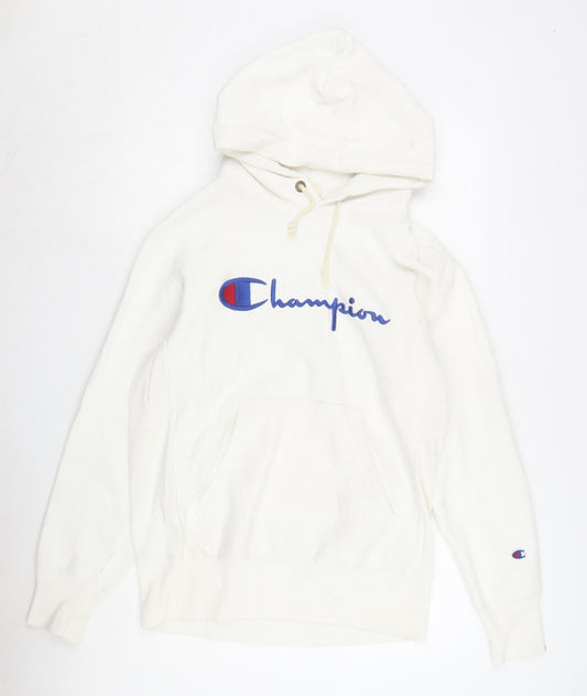 Champion Men's White Hoodie L Pullover Cotton Logo