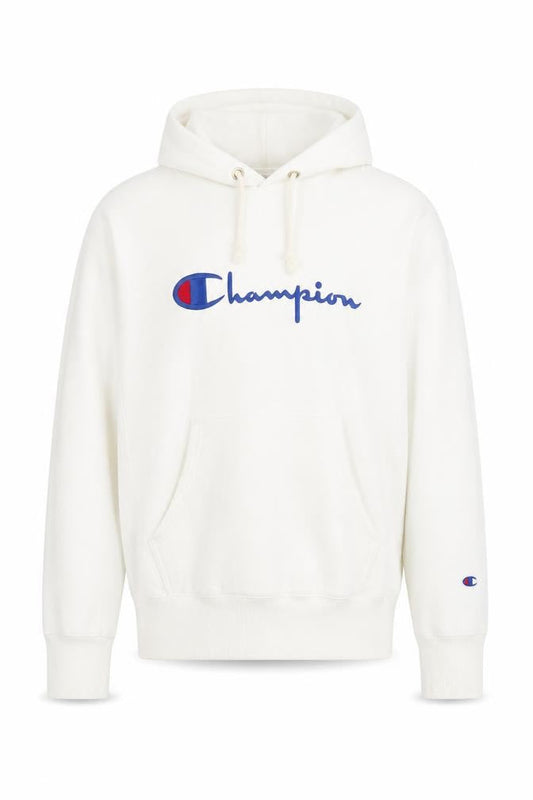 Champion Men's White Hoodie L Pullover Cotton Logo