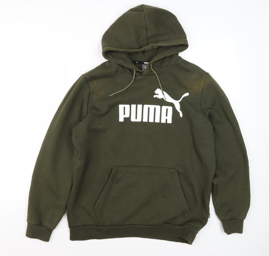 Puma Men's Green Hoodie M - Logo, Fleece Pullover