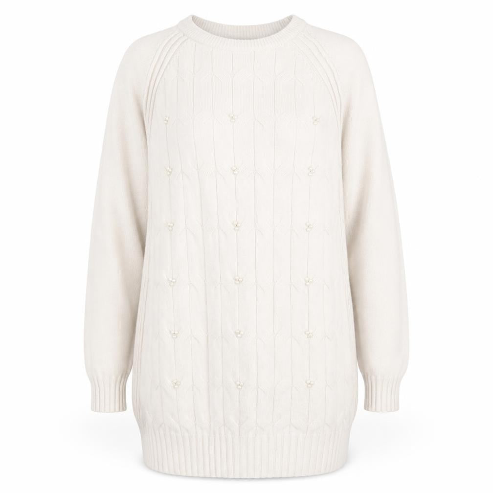 BUISDAEI Women's Beige Cable-Knit Pullover Jumper XL
