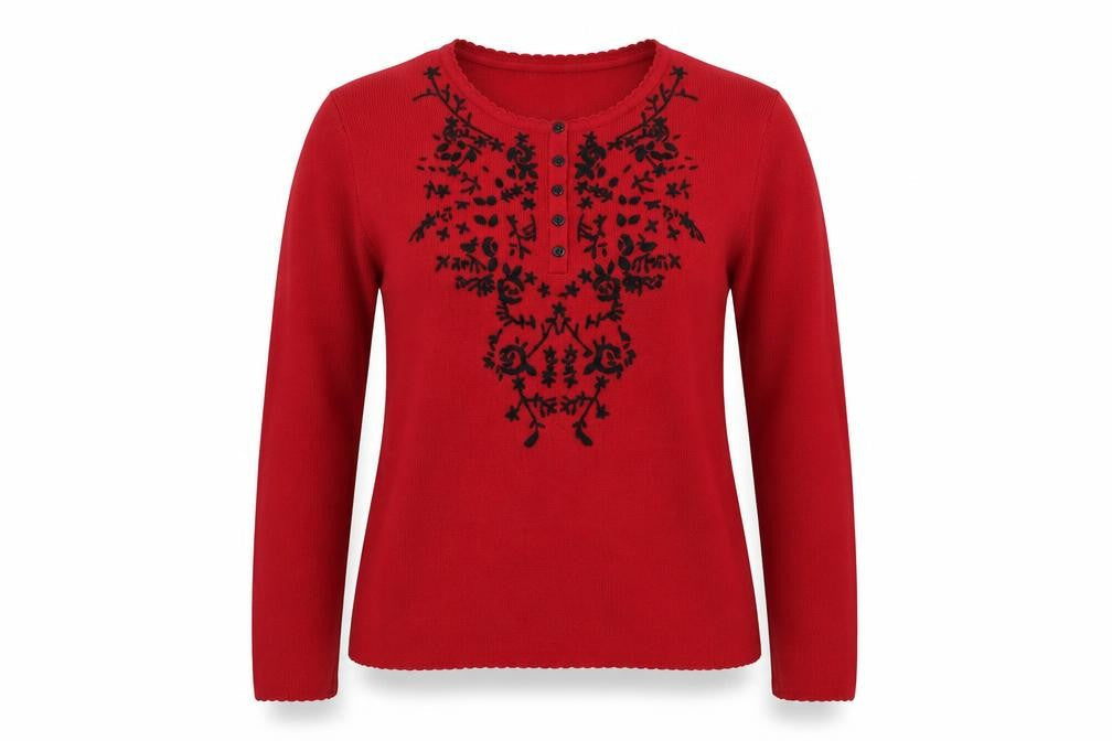 Jumper Women's Red Henley Knit Jumper M