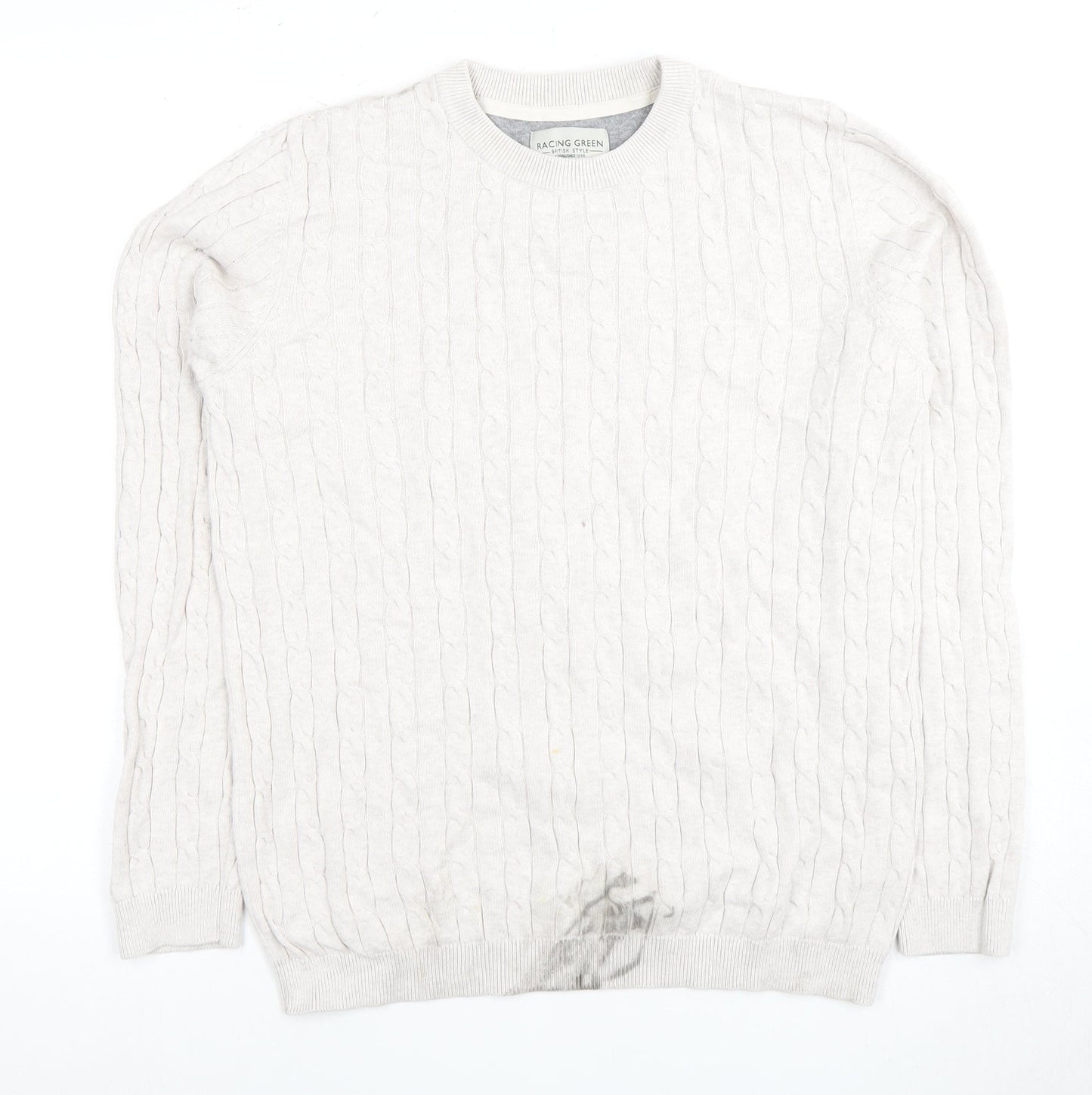 Racing Green Men's Ivory Cotton Pullover, Size M