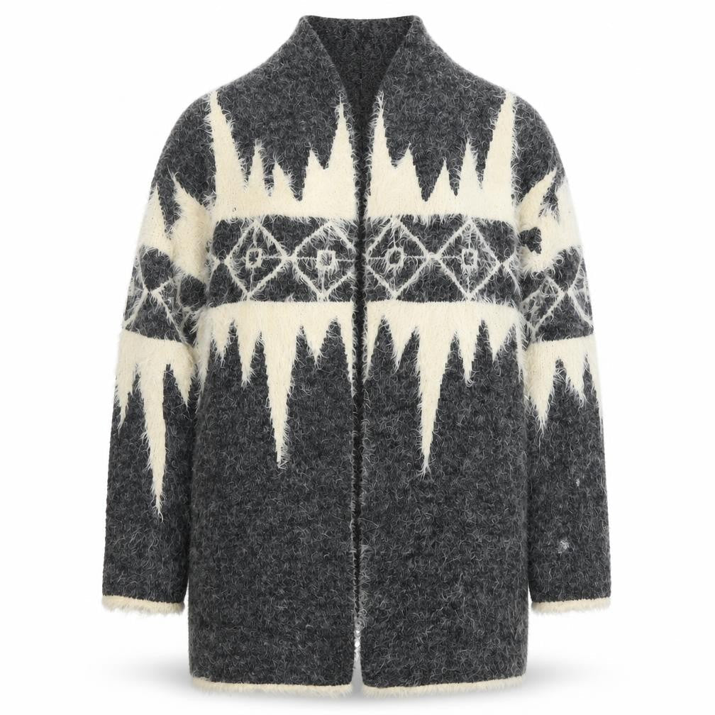 Sophlyline Women's Grey Geometric Cardigan Jumper