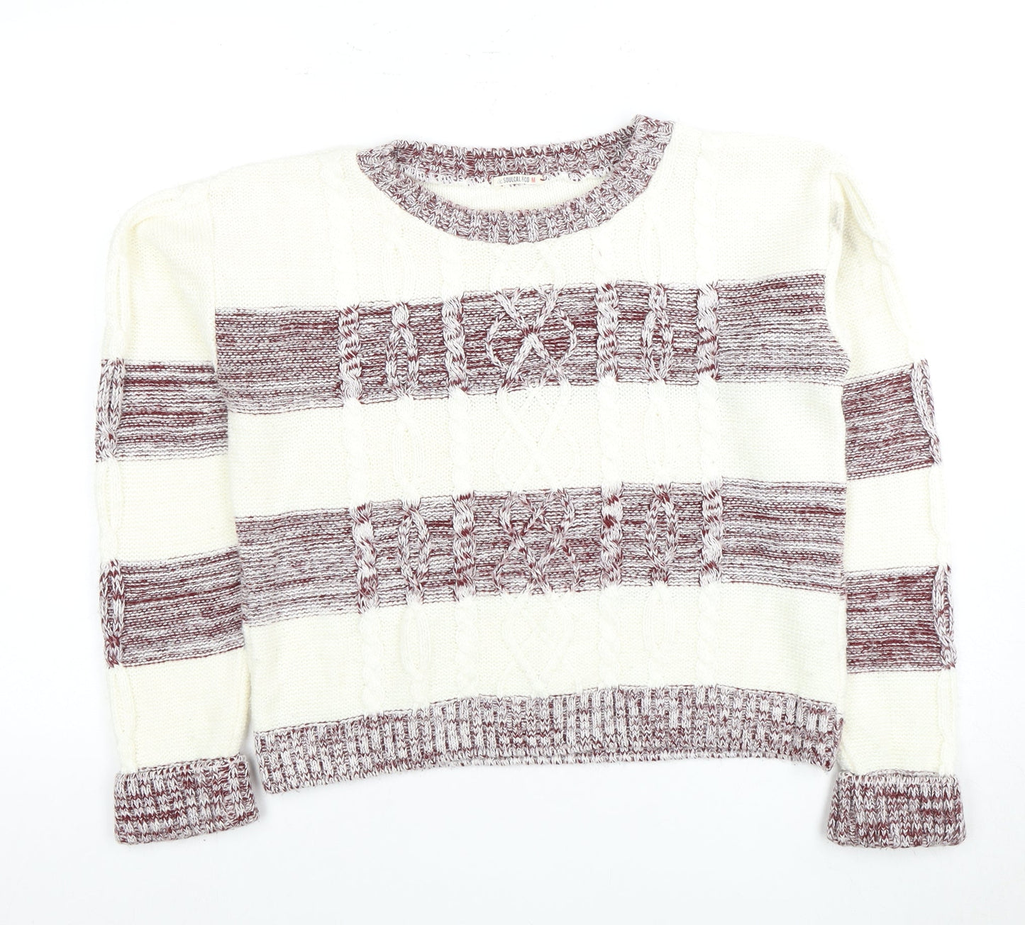 Soulcal & Co Women's Multicoloured Striped Cable-Knit Jumper