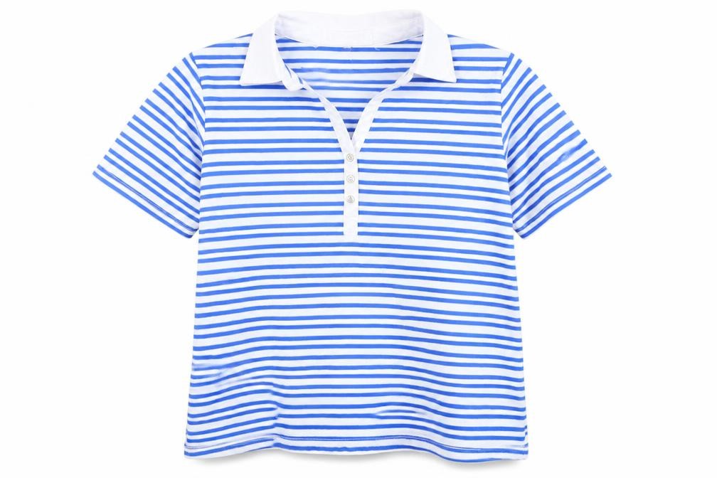 Paramour Women's Blue Striped Polo Shirt M Basic