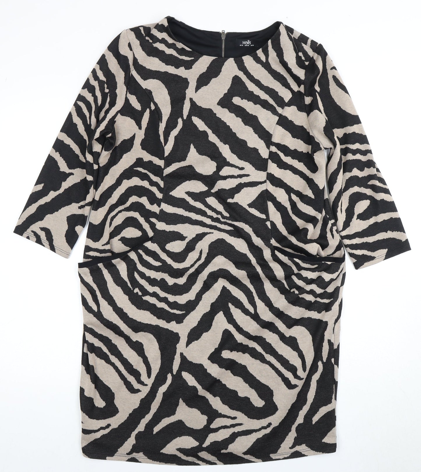Wallis Women's Black Animal Print Sheath Dress Size 16