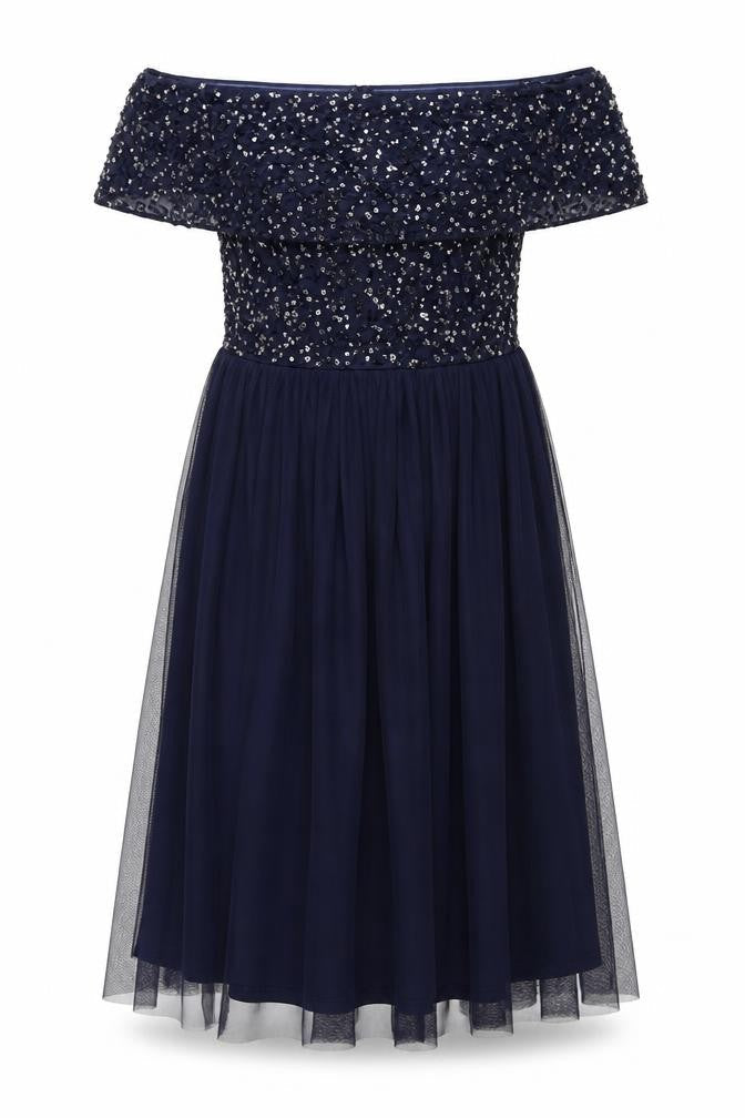 Roman Women's Blue A-Line Sequin Long Dress