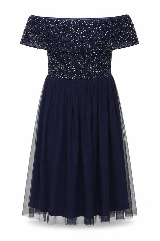 Roman Women's Blue A-Line Sequin Long Dress