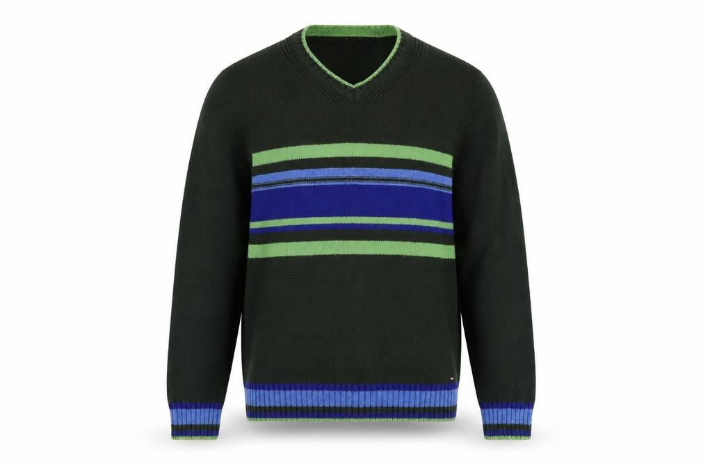 Tommy Hilfiger Men's Green L Striped Pullover Jumper