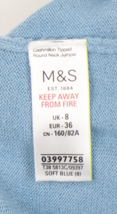 Marks and Spencer Women's Blue Round Neck Jumper Size 8