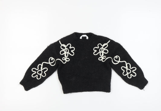 Marks and Spencer Girls Black Wool Pullover Jumper 4-5 Years
