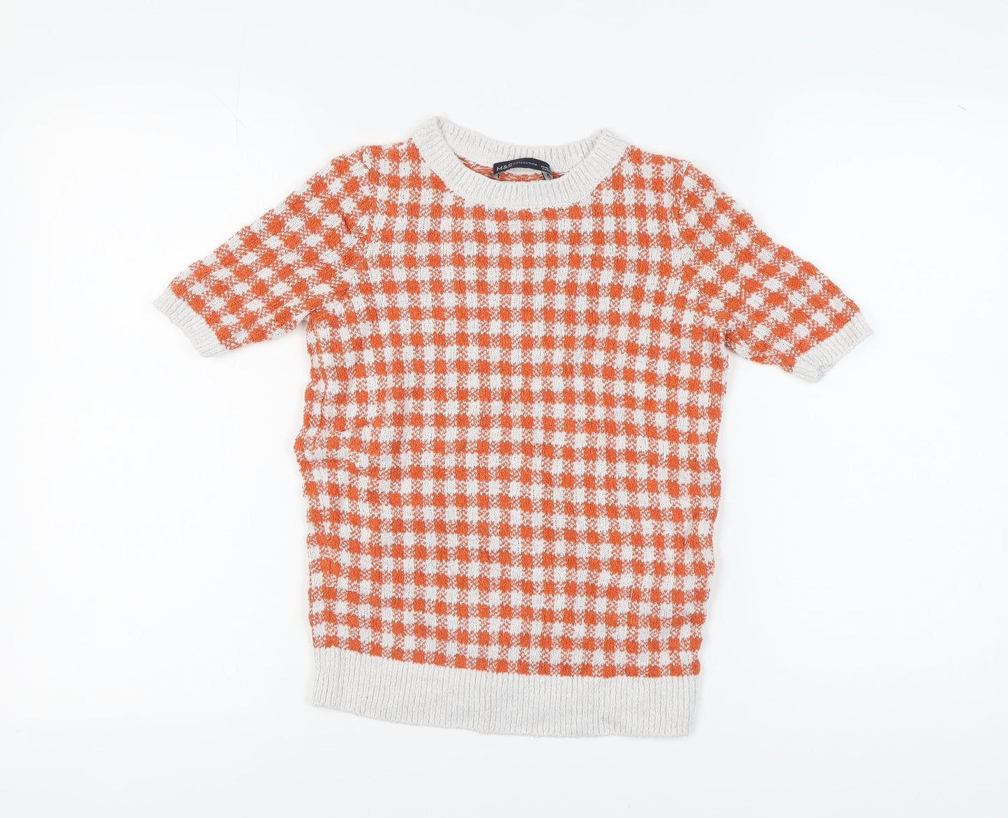 Marks and Spencer Women's Orange Checked Knit Pullover, Size 6