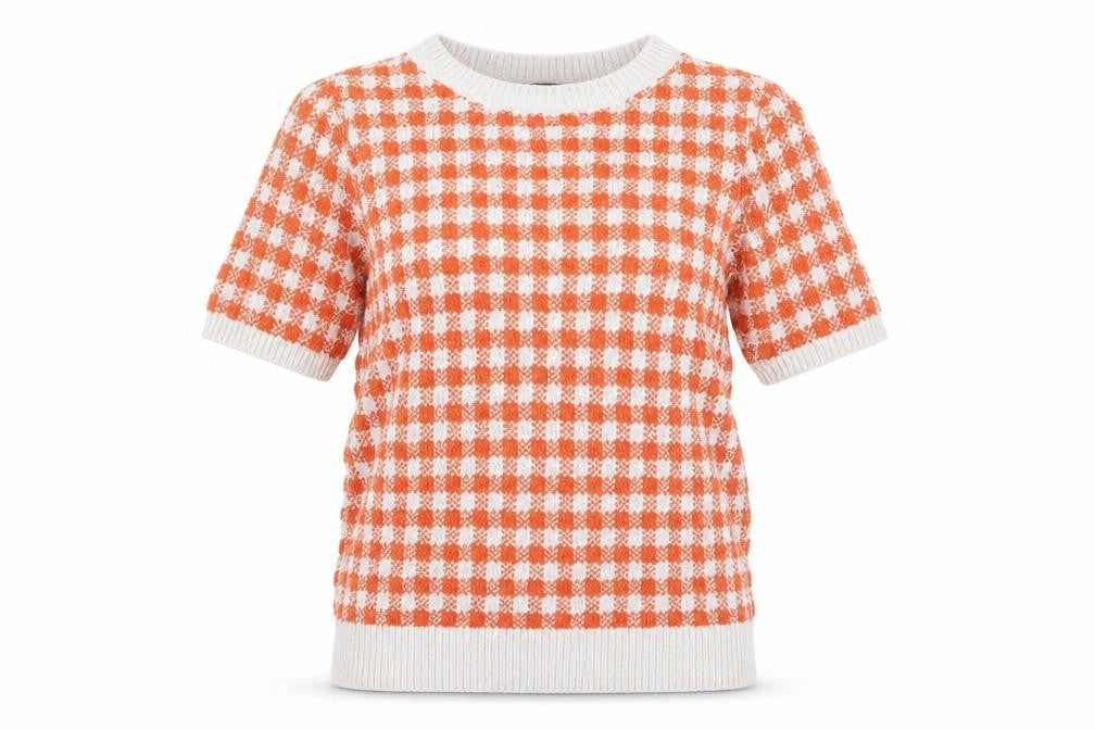 Marks & Spencer Women's Orange Checked Knit Pullover, Size 6
