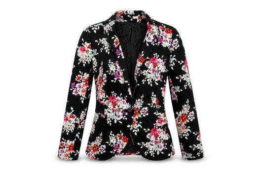 Aphorism Women's Black Floral Blazer, Size 6, Slim Fit