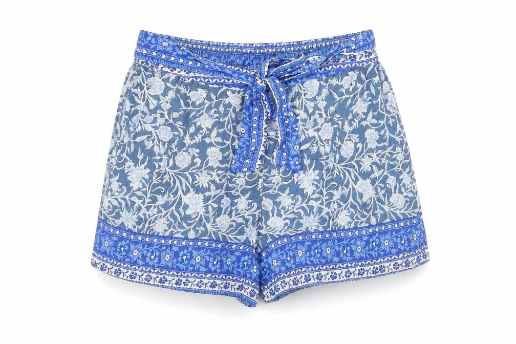 Shosho Women's Blue Floral Shorts with Bow, Size S