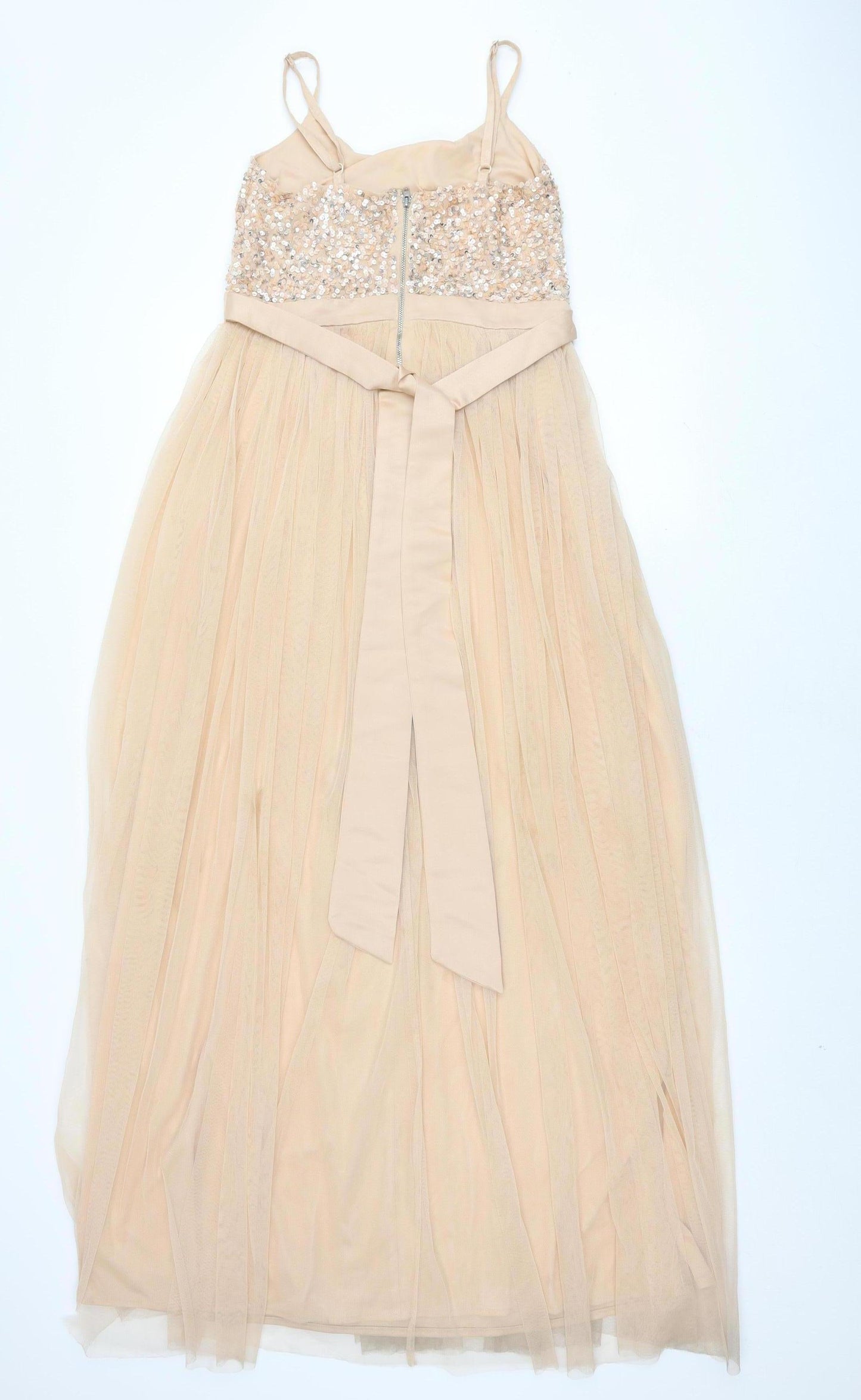 Maya Deluxe Women's Beige Long A-Line Sequin Dress