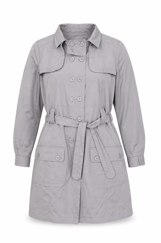 Blanco Women's Grey Trench Coat Size 14 Belted Classic