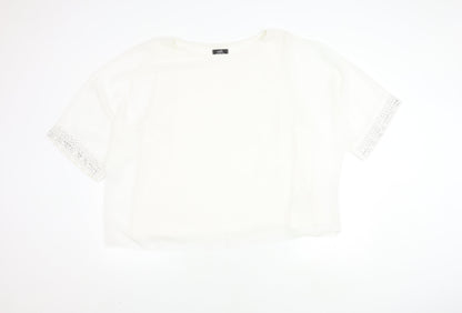 Wallis Women White XL Sequin Short Sleeve Top