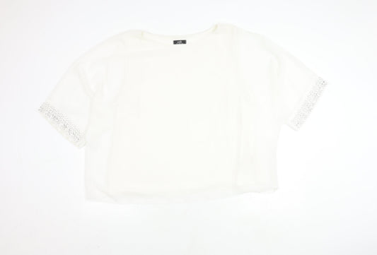 Wallis Women White XL Sequin Short Sleeve Top