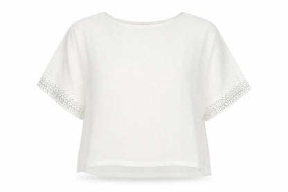 Wallis Women White XL Sequin Short Sleeve Top