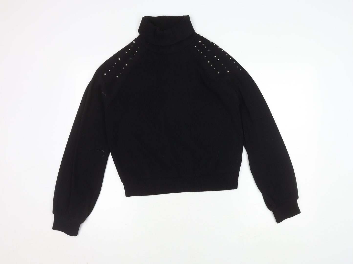 Zara Women's Black Roll Neck Studded Pullover Jumper, Size M