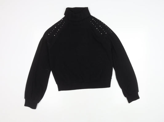 Zara Women's Black Roll Neck Studded Pullover Jumper, Size M