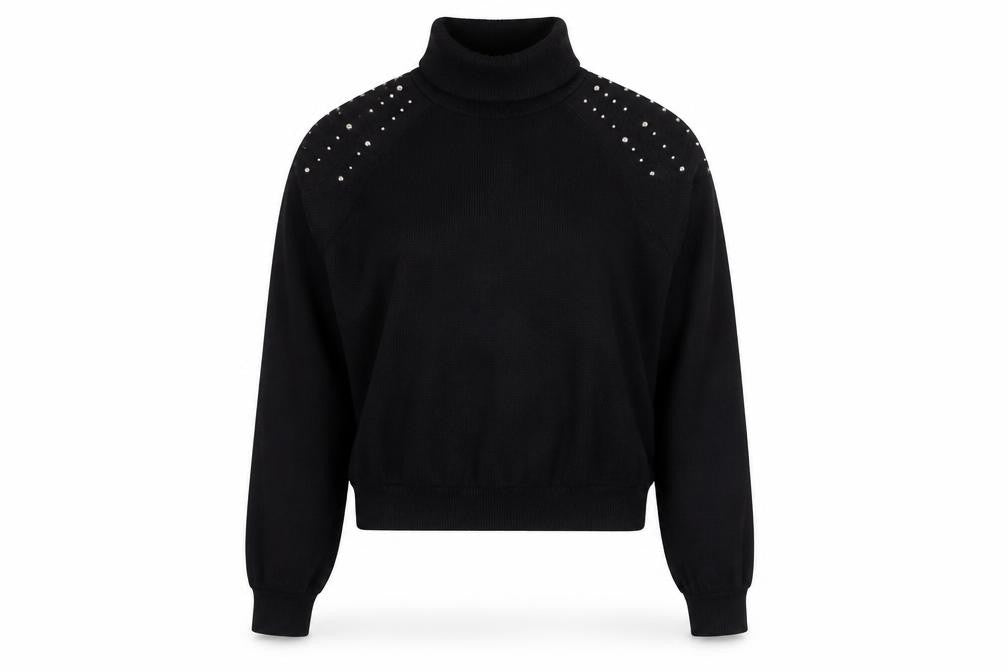Zara Women's Black Roll Neck Studded Pullover Jumper, Size M