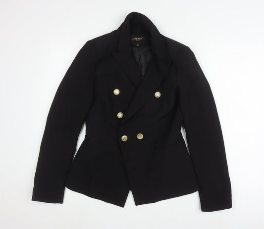 ATTENTIF Women's Black Double-Breasted Jacket Size 10