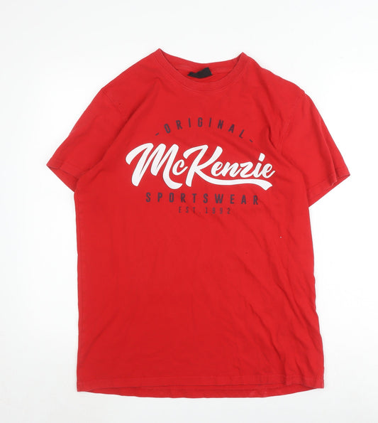 McKenzie Men's Red Graphic Print Cotton T-Shirt Medium