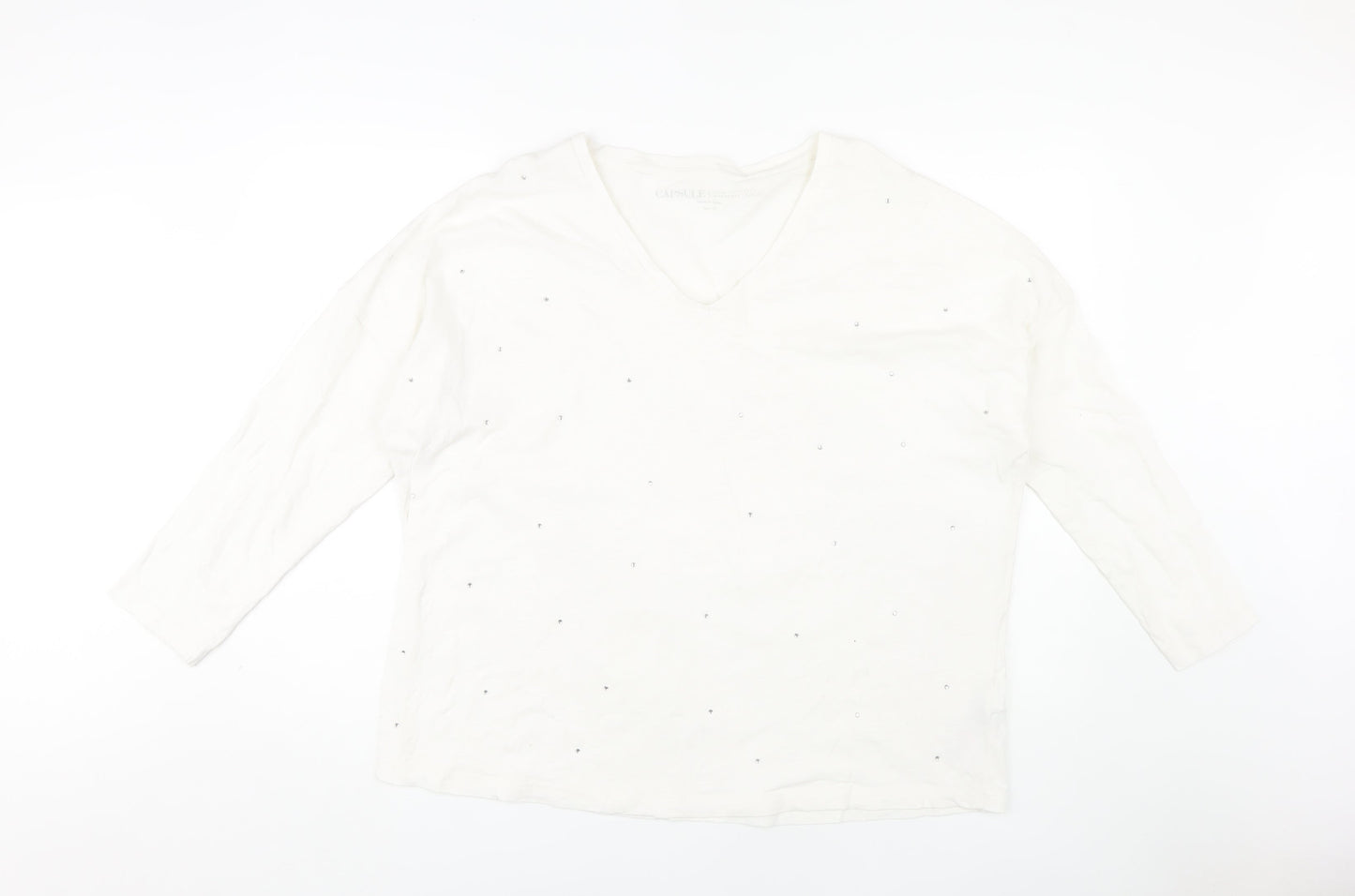 CAPSULE Women's White V-Neck T-Shirt, Size 18