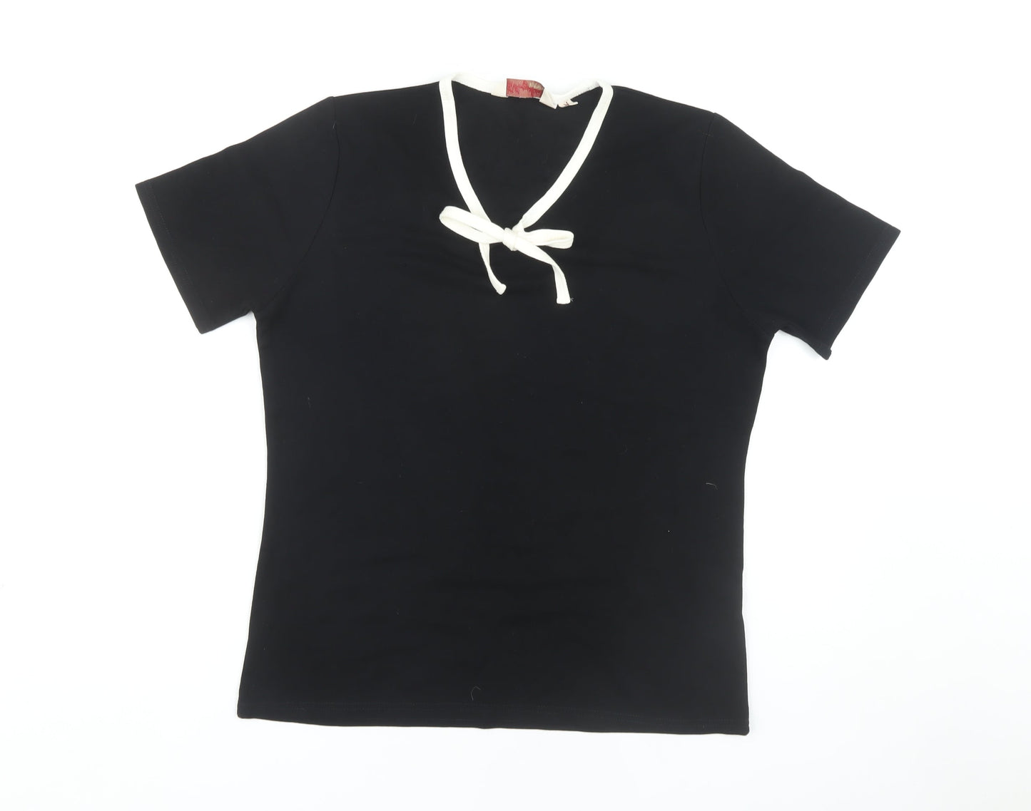 Style by EWM Women's Black M V-Neck Bow T-Shirt