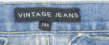 Close-up detail of Vintage Jeans Men's Straight Blue Denim, size 38